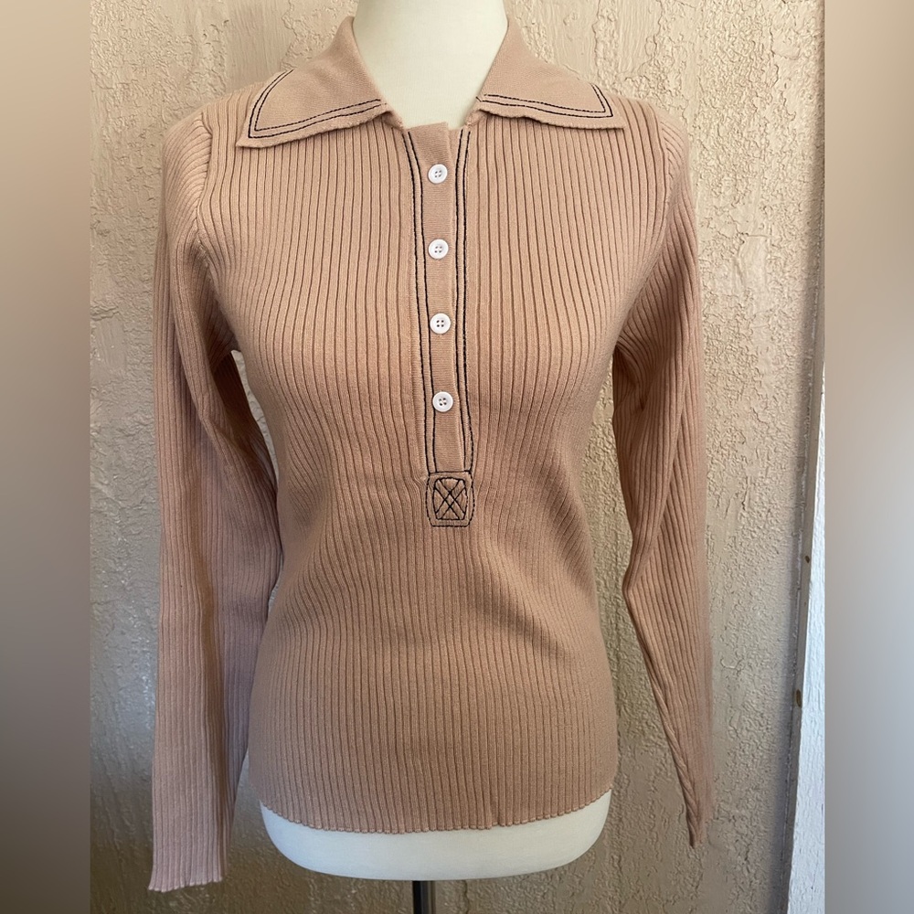 Tan Rib Knit Sweater - Picture 2 of 4